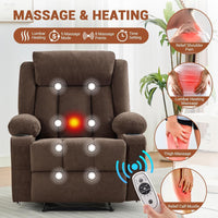 Garvee Recliner Chair 24" Seat Width, Manual Reclining Sofa with Massage and Heat, Comfy Overstuffed Rocking Chair with Side Pockets, Front Pockets and Cup Holder for Living Room, Brown