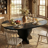 Garvee 47"-63" Extendable Round Oval Dining Table, Farmhouse Wood, Sturdy Metal Frame, Retro Black, Space Saving for Kitchen & Apartment - Black
