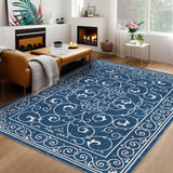 Garvee 8x10 Rug Washable Rugs Vintage Floral Rug for Living Room Moroccan Office Rug Low Pile Throw Rugs Modern Area Rug for Bedroom Non-Slip Backing Room Decor Distressed Rug - Blue
