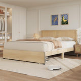 Garvee Queen Platform Bed Frame, Queen Size Bed Frame with Natural Rattan Headboard, Cane Bed Frame with 2 Storage Drawers and Strong Wood Slats Support, Noise Free, No Box Spring Needed - Natural