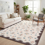 Garvee Vintage Floral Area Rugs 5x7 Washable Non Slip Low Pile Ultra Thin Brown for Living Room Nursery Dining Room Office - Brown