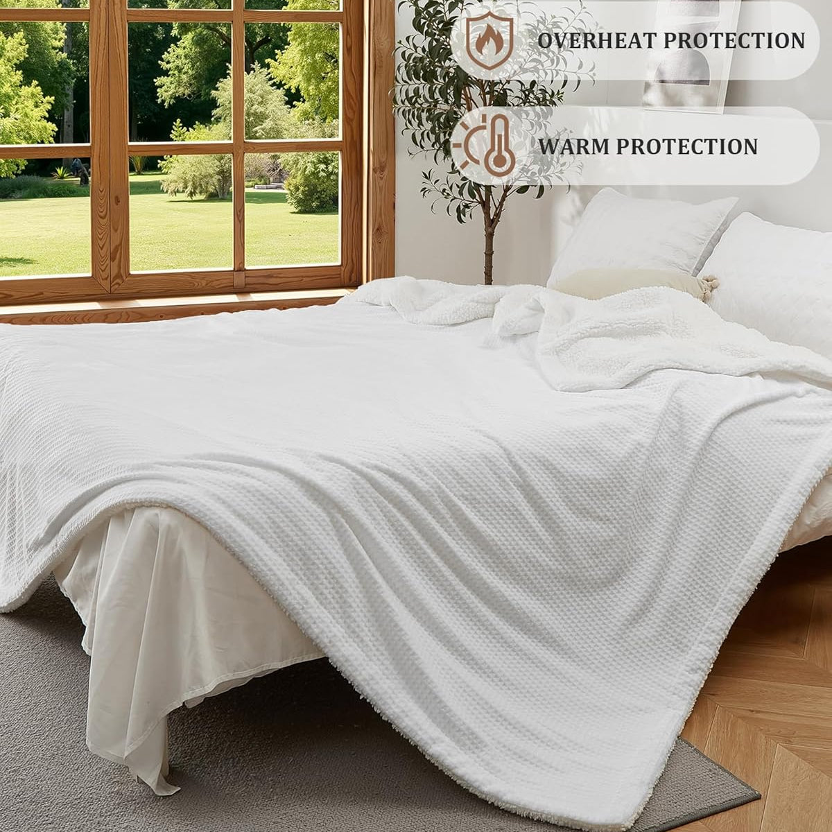 Garvee Electric Blanket Full Size, Waffle Heated Blankets with ETL Certified, Soft Flannel Heating Blanket, 4 Heating Levels, 10 Hours Auto Off, Machine Washable, white, 72"x84"