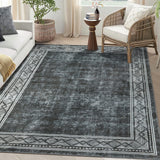 Garvee Vintage Rug 4x6 Geometric Area Rug for Bedroom Office Dining Room Gem Printed Floor Mat Non-Shedding Machine Washable Low-plie Floor Cover Indoor Outdoor Large Aesthetic Carpet - Gray