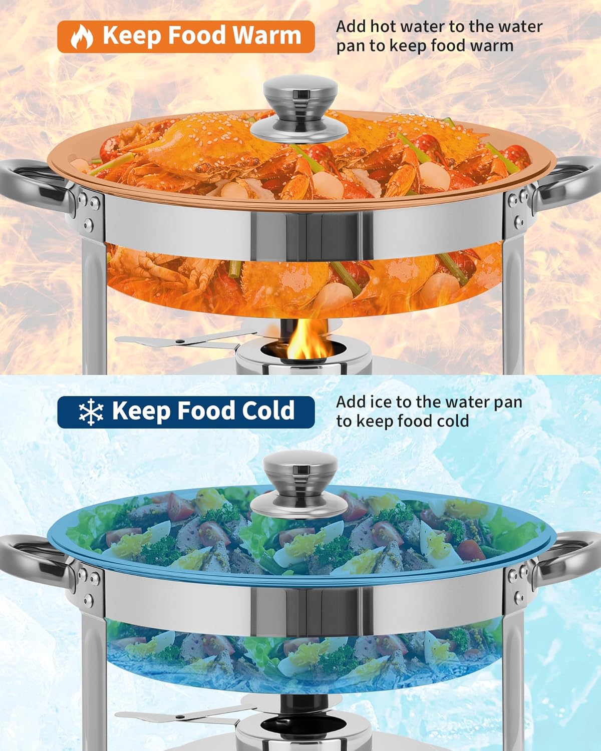 Garvee Commercial Grade 6 Pack 5QT Stainless Steel Round Chafing Dish Buffet Set - Durable Insulated Food Warmer with Stackable Lids for Catering, Parties, Weddings, Banquets - Portable Buffet Server, 6pcs