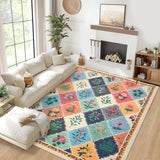 Garvee Washable Area Rug 10x13 Colorful Floral Trellis Pattern Non Slip Low Pile Stain Resistant for Bedroom Living Room Nursery - Colorful