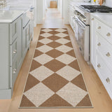 Garvee Modern Coffee Checkerboard 2x6 Indoor Soft Non-Shedding Floor Mat Washable Low Pile Non Slip Runner Rug - Coffee-Checkerboard-2