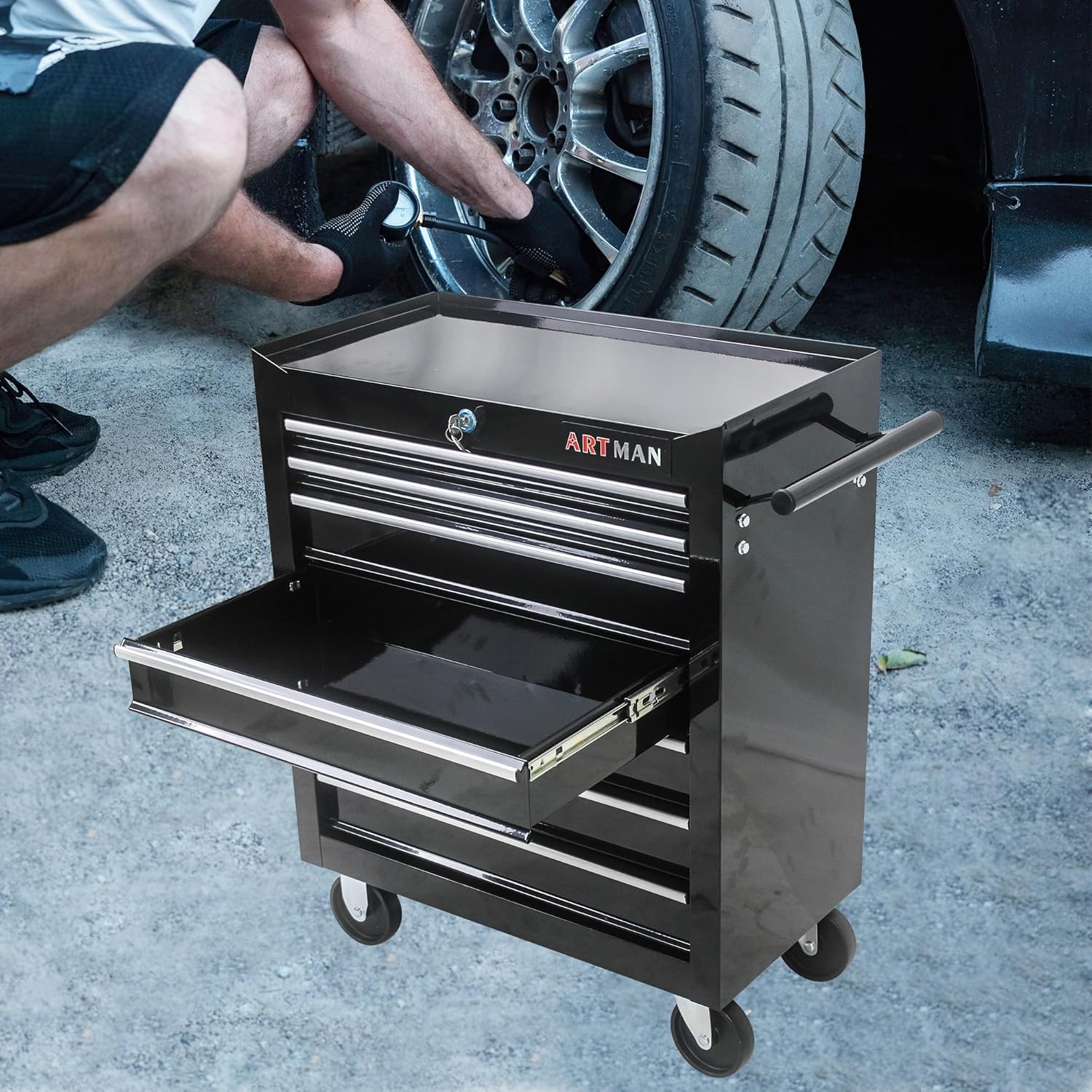Garvee 7-Drawer Metal Rolling Tool Chest with Wheels,Heavy Duty Tool Storage Cabinet with Locking System,Toolbox with Wheels for Garage, Warehouse, Workshop, Repair Shop