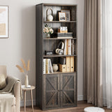Garvee Farmhouse Bookcase with Doors, 71.4in Tall Bookshelf with 11.8in Depth Display Storage Shelves, Industrial Bookcases Wooden 6 Shelf Bookshelves for Living Room, Home Office, Oak - Rustic Oak