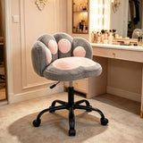 Garvee Cute Cat Paw Vanity Chair – Armless Rolling Desk Chair, Adjustable Height, Swivel Stuffed Fabric Seat, Comfortable Lumbar Support, Kids Room or Bedroom, Color: Gray + Pink - Gray