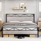 Garvee 2024 New Bed Frame King Size, with Rustic Wood Headboard and Footboard, Sturdy Steel Slat Support, Noise Free, No Box Spring Needed, Easy Assembly (Light Grey, King) - Light Grey