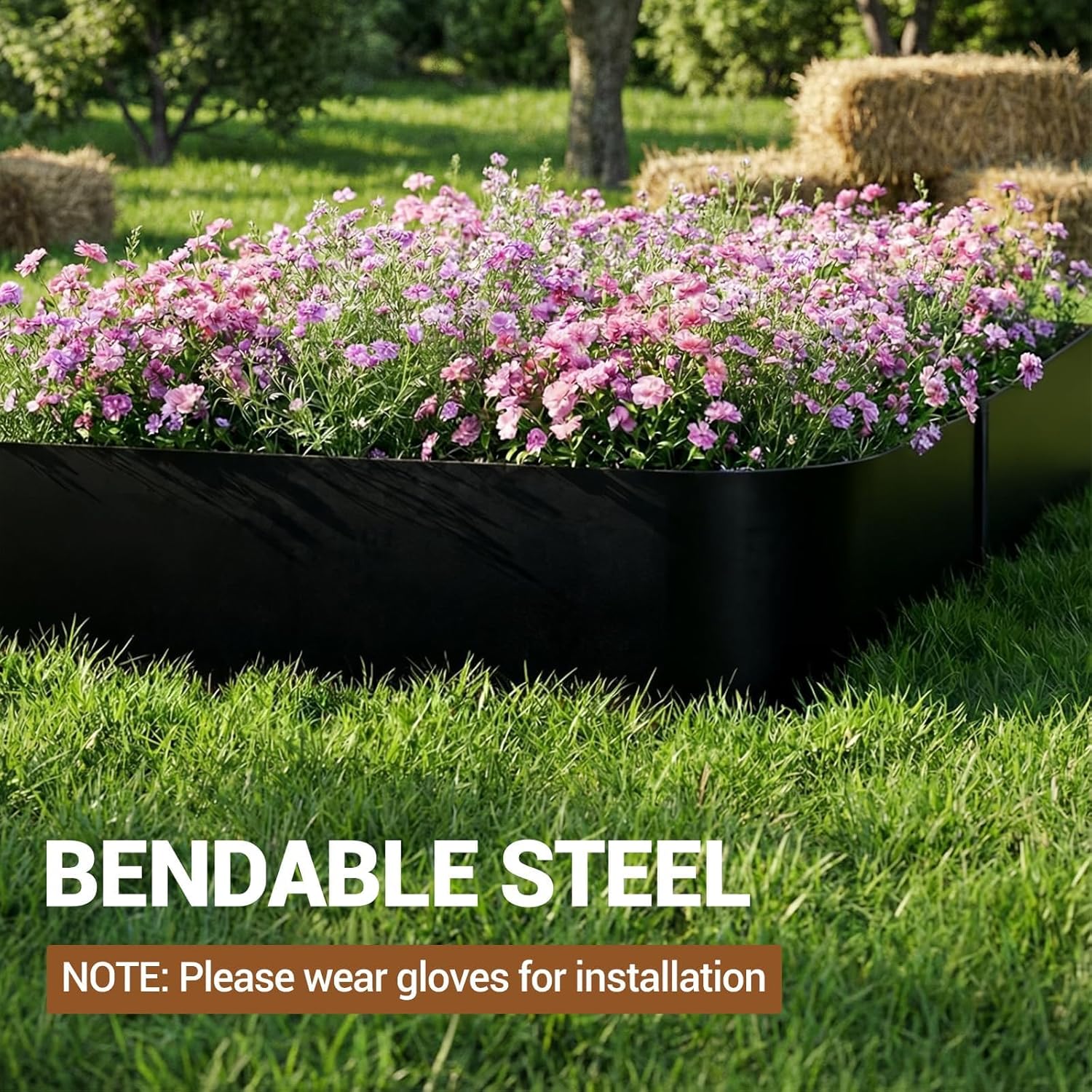 Garvee Metal Garden Edging 40" x 8" (10 Pack) – Bendable Heavy-Duty Galvanized Steel Landscape Border with Hammer-In Stakes, Rustproof for Lawn, Flower Beds & Pathways