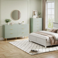 Garvee Green Dresser, Modern 6 Drawer Dresser for Bedroom with Gold Handle and Large Drawer, Wood Double Chest of Drawers and Storage Organizer for Living Room, Hallway, Entryway