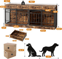 Garvee 78.7" Double Dog Crate Furniture with Storage and 4 Doors, Dog Kennel Indoor with Feeding Bowls, Wood Dog Crate TV Stand for Small Medium Dogs, Brown