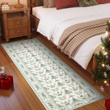 Garvee Distressed Christmas Beige 2x6 Low Pile Non-Slip Machine Washable & Foldable Rug for Living Room, Bedroom, Entryway & Holiday Gatherings - Beige