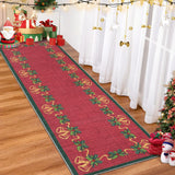 Garvee Christmas Runner Rugs, Red 2'x8' Bells Holly Berry Ribbon Garland Traditions Throw Carpet for Living Room Bedroom Kitchen Office Hallway Entryway - Red