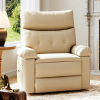 Garvee Recliner Chair for Adults, PU Leather Manual Recliner with Side Pocket, Lazy Chair with 1.5X Sponge Comfort Arm and Back for Living Room, Bedroom, Beige
