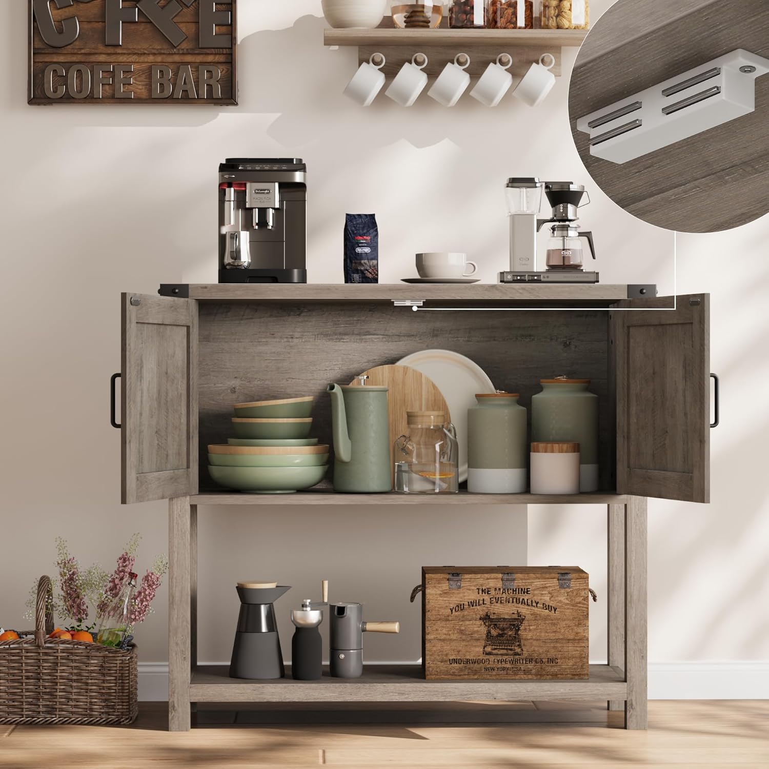 Garvee Farmhouse Console Table with 2-Door, Wood Coffee Bar Cabinet Sofa Table, Entryway Table with 2 Storage Cabinets, Farmhouse Buffet Sideboard for Kitchen, Living Room, Hallway, 32 Inch, Grey