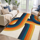 Garvee Modern Blue Orange 4x6 Area Rug – Water-Resistant Low-Pile Non-Slip Soft Carpet for Bedroom, Dining Room, or Home Office - Beige/Blue/Orange