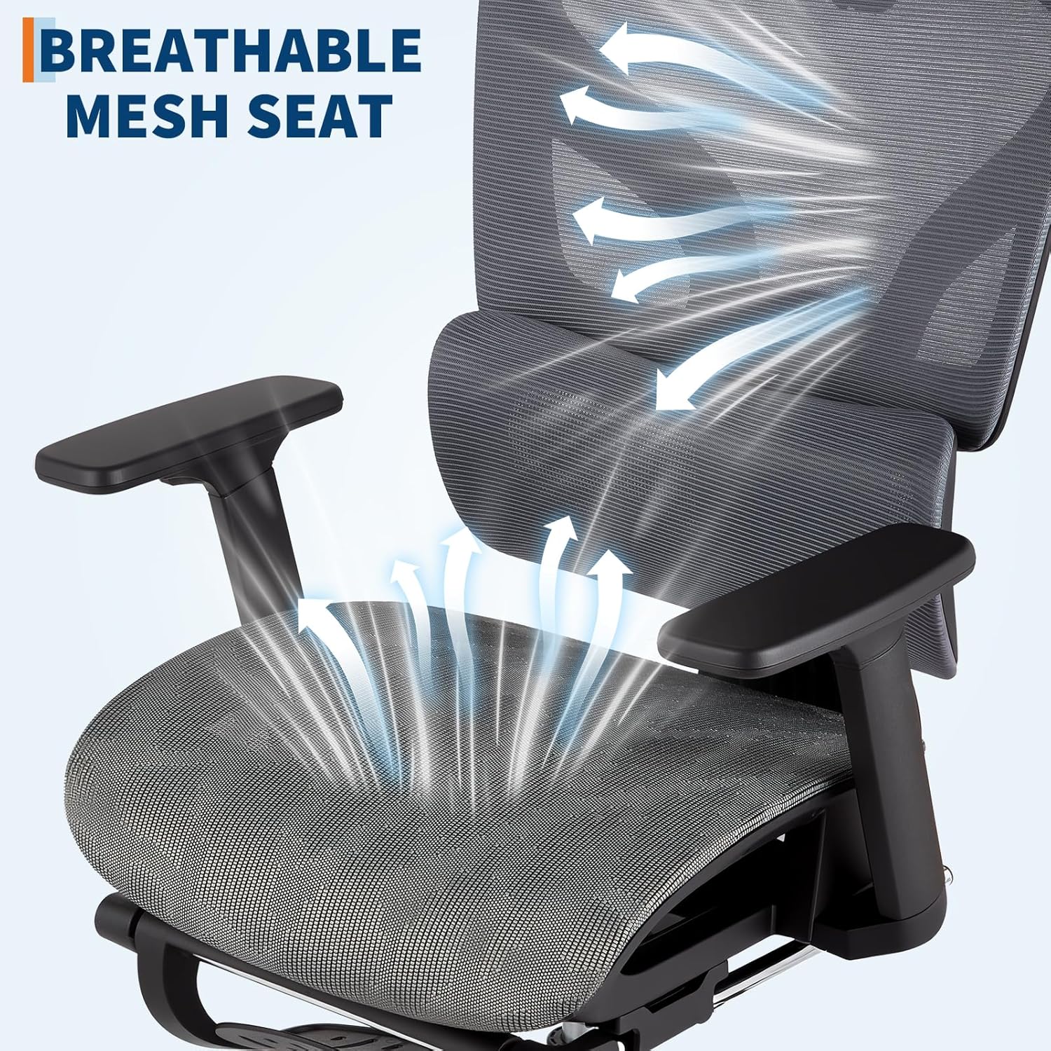 Garvee Ergonomic Office Chair - Mesh Back, 4D Adjustable Armrests, Dynamic Lumbar Support, Retractable Footrest, Adjustable Headrest, 145° Recline, High Back Swivel, Heavy Duty Metal Base - Gray