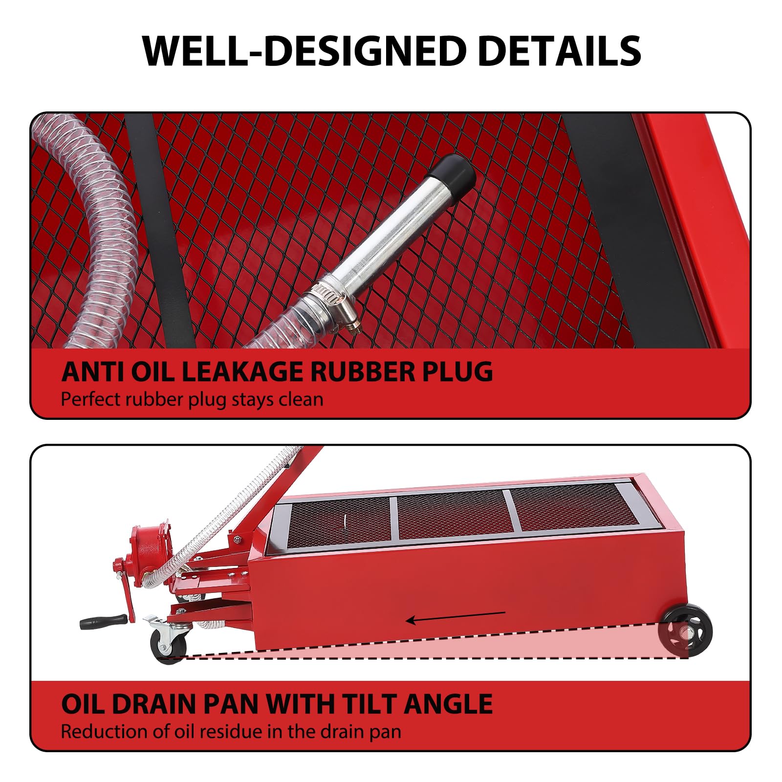 Garvee 20 Gal Hand Pump Oil Pan with 7.5 Ft Hose, Low Profile & T Folding Handle Oil Drain Cart for Truck Cars SUVs