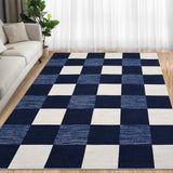 Garvee Area Rugs for Living Room, Washable 5x7 Area Rugs Ultra-Thin Foldable, Modern Print Decorative Plaid Rugs for Bedroom Dining Room - Navy Blue