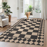 Garvee 5' x 7' Easy Jute Indoor Outdoor Area Rug, Washable Non-Slip Low-Pile Checkerboard Rug for Living Room, Bedroom, Office & Patio, Black & Natural - Black & Natural