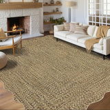 Garvee Imitation Braided Collection-Print 10x13 Area Rug Large Washable Non-Slip Stain Resistant Thin Foldable Carpet for Living Room Bedroom Dining Room Classroom - Natural
