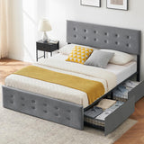 Garvee Upholstered Velvet Queen Size Platform Bed Frame with 4 Storage Drawers and Headboard,Square Stitched Button Tufted Mattress Foundation with Wooden Slats Support Dark Grey (Queen) - Gray with 4 Storage Drawers