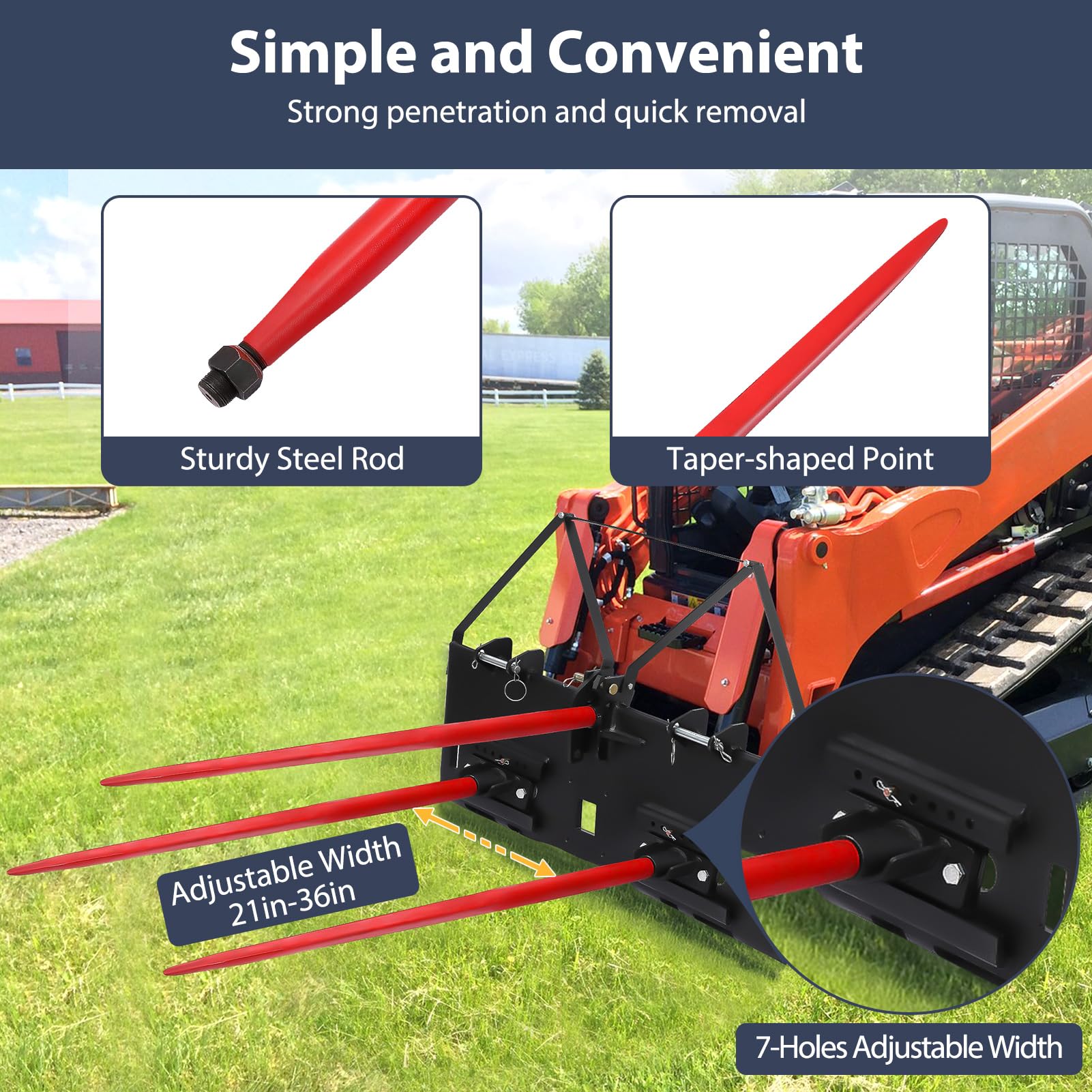 Garvee 1/2" Skid Steer Mount Plate Compatible for Detachable 2" Receiver & Cat1 Connector & 17" 49" Hay Spear & 48'' Pallet Forks, Universal Quick Tach Loader Plate Fits Kubota Bobcat Tractor
