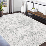 Garvee Boho Beige Grey 9x12 Washable Area Rug for Bedroom Moroccan Living Room Rugs Distressed Geometric Grey Rug Boho Large Area Rug Non Slip Throw Rugs Stain Resistant Carpet for Dining Room - Beige Gray