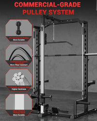 GARVEE Smith Machine Home Gym with Barbell Bar, Cable System, Lat Pulldown Attachments, Safety Spotter Arms, J Hooks, Landmine, Multi-Functional Squat Rack for Full Body Strength Training