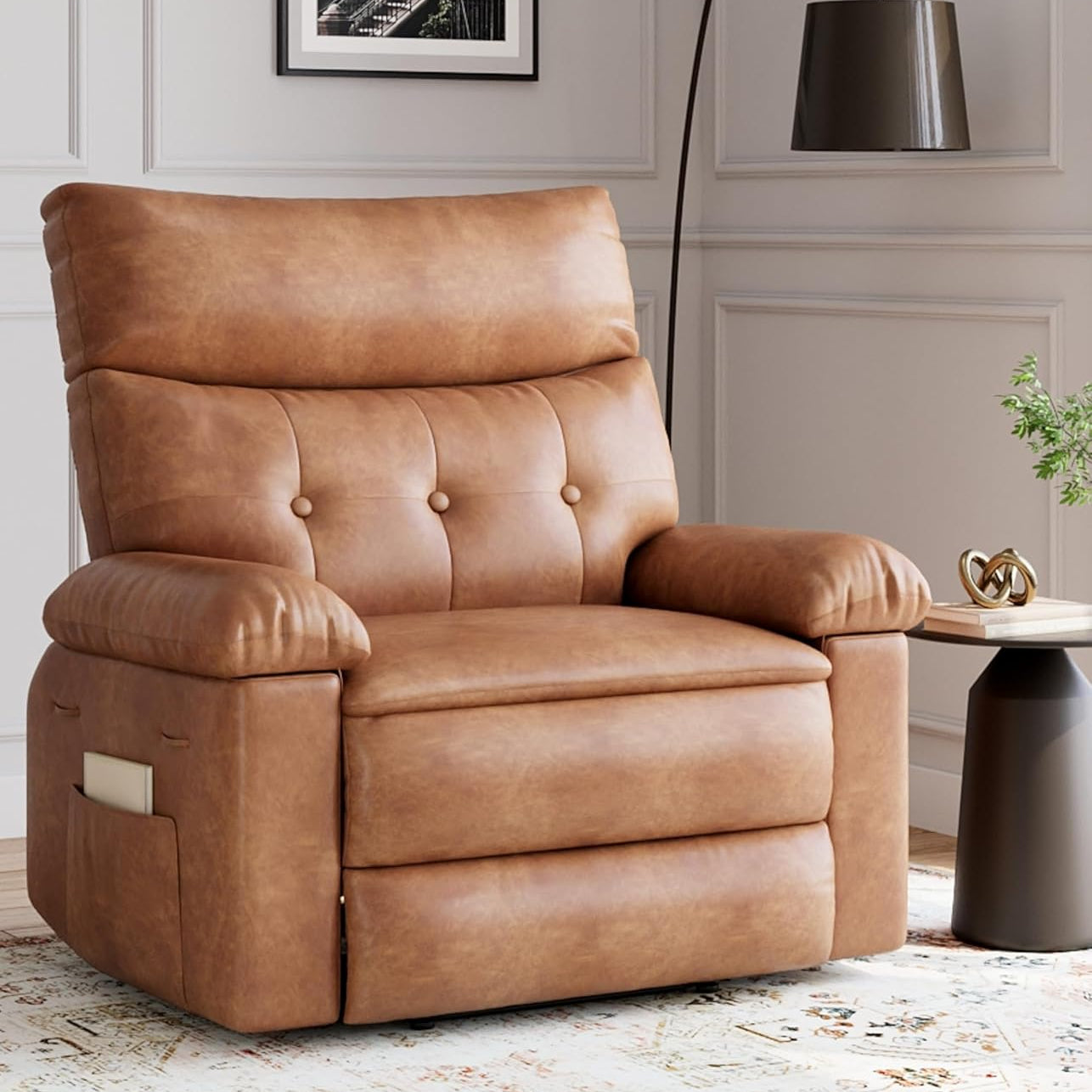 Garvee Oversized Wide Massage Recliner Chair, PU Leather Large Manual Recliner for Adults, Ultimate Comfort Lazy Boy with 1.5X Sponge Filling and Easy Recline Mechanism for Relaxation, Brown