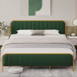 Garvee Full Size Velvet Upholstered Bed Frame with Headboard, Gold Frame, Wooden Slats, No Box Spring Needed, Green and Gold, Modern Design, Underneath Storage, Easy Assembly - Green