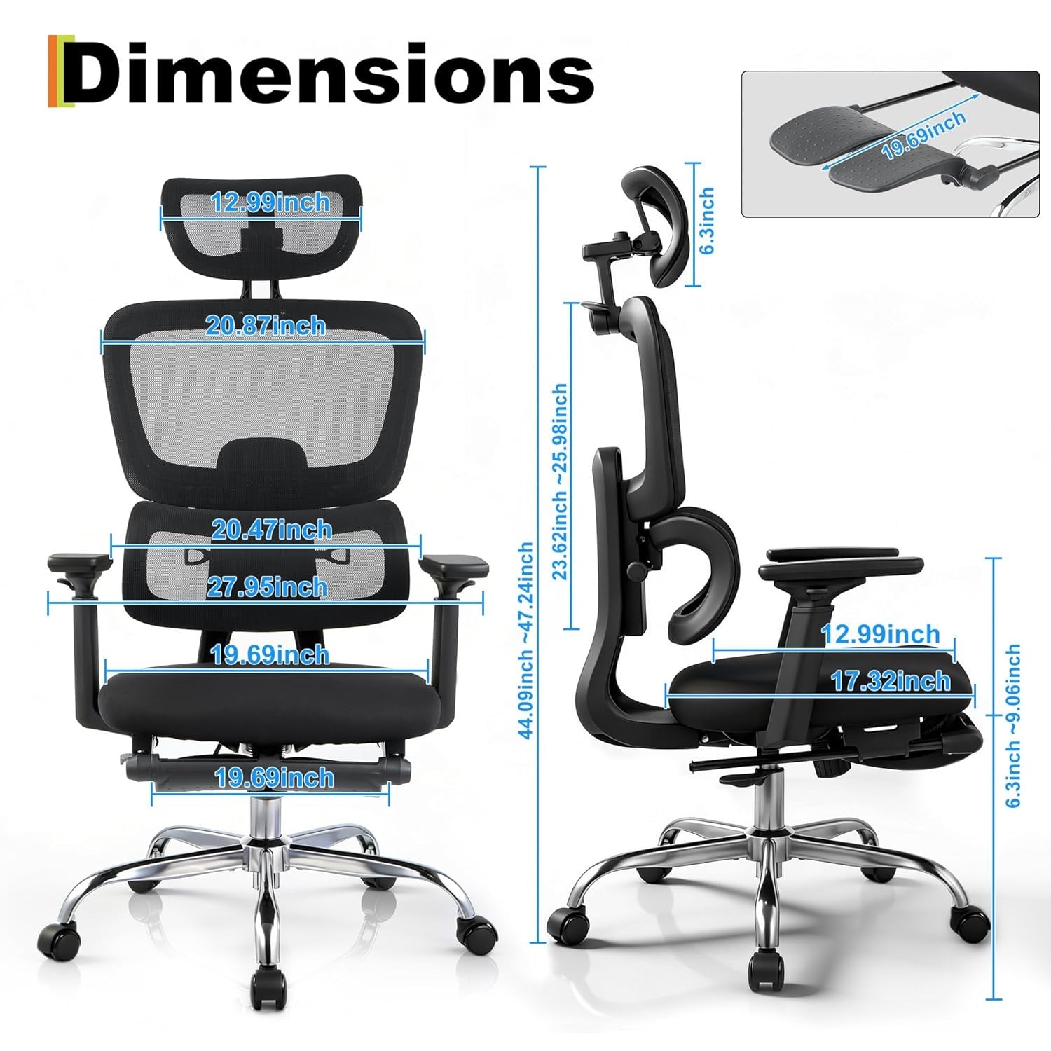 Garvee Ergonomic Mesh Office Chair, 4D Flip-Up Arms, Adjustable Lumbar High Back Desk Chair 400lbs, 3-Level Tilt Backrest, 3D Headrest, Swivel Rolling Computer Seating for Long Desk Work