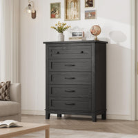 Garvee 5 Dresser for Bedroom, 41.3 in Tall Vertical Drawer Dresser with Large Storage, Freestanding Wooden Closet Chest for Bedroom, Living Room, Black
