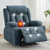 Garvee Recliner Chair 24" Seat Width, Manual Reclining Sofa with Massage and Heat, Comfy Overstuffed Rocking Chair with Side Pockets, Front Pockets and Cup Holder for Living Room, Blue - Blue