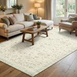 Garvee 9' x 12' Ivory Green Vintage Persian Floral Area Rug, Washable Non-Slip Low-Pile Carpet for Living Room, Bedroom and Dining Room - Ivory Green