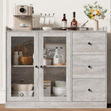 Garvee Kitchen Sideboard Cabinet, 43" Coffee Bar Cabinet with 3 Drawers and Doors, Farmhouse Buffet Cabinet with Microwave Stand, Ideal for Dining Room, Entryway, Distressed Gray - Washed ash