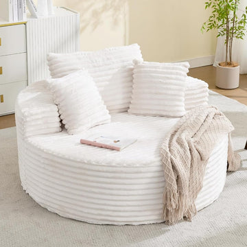 Garvee Oversized 54.7-inch Corduroy Chaise Lounge Chair Indoor, Modern Boneless Cloud Couch with 4 Pillows, Deep Seat Round Sofa for Living Room, Bedroom, Apartment, No Assembly, Beige
