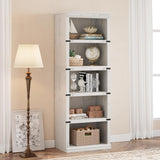 Garvee Farmhouse Bookcase 5 Tiers Tall Wooden 67.4" with Storage, Colonial Molding, MDF Boards, Iron Angle Design, Home Office, Living Room, White - White