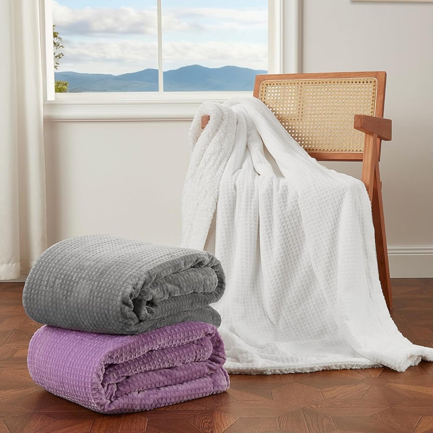 Garvee Heated Blanket Queen Size with Dual Control, Waffle Electric Blankets with ETL Certified, Soft Flannel Heating Blanket, 4 Heating Levels, 10 Hours Auto Off, Purple, 84" x 90"