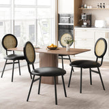 Garvee Dining Chairs Set of 4, Modern Black Rattan, Thicken Upholstered, Metal Legs, Space Saving for Living Room - Black