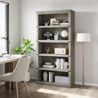 Garvee 5 Tier Bookcase, Farmhouse Book Shelf with Storage Open Display Bookshelves, 67.4" Tall Book Case Wooden 5 Shelf Bookcase Home Decor Furniture for Home Office, Living Room, Bed Room, Gray