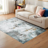 Garvee Abstract Green 8x10 Modern Washable Area Rug – Soft, Stain-Resistant, Non-Slip, Non-Shedding Low-Pile Carpet for Living Room, Bedroom, or Office - Green