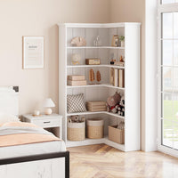 Garvee Farmhouse Bookshelf Corner Bookcase, 72.8” Large Bookcase Wood Bookshelf Tall L Shaped Bookshelf 5 Tier Corner Shelf Display Rack Etagere Shelf Storage for Office Bedroom (Full Panel, White)