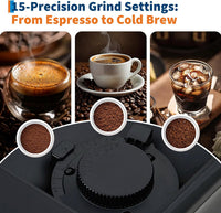 GARVEE 3rd-Gen Espresso Coffee Maker with Milk Frother - Removable Brewer/Grinder, Adjustable Coarseness/Flavor, 3-Level Coffee/Milk Volume, Detachable Milk Tank for Home Baristas, Black Spray Paint