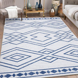Garvee Bedroom Rug 8x10 Large Moroccan Indoor Rug Modern Geometric Rugs for Living Room Office Low Pile Dorm Rug Washable Rug Minimalist Farmhouse Area Rug Non Slip Blue - Blue