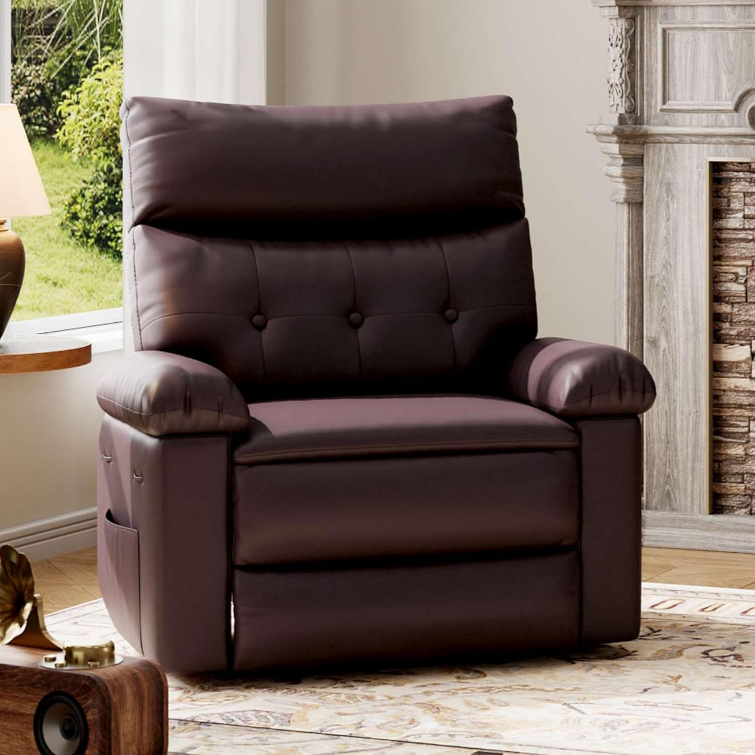 Garvee Oversized Recliner Chair - PU Leather Large Manual Recliner for Adults, Ultimate Comfort Lazy Boy with 1.5X Sponge Filling and Easy Recline Mechanism for Relaxation, Coffee