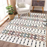 Garvee Vintage Boho Area Rug 8x10 Moroccan Design Soft Washable Non-Slip Backing Low Pile Synthetic Fibers for Living Room - Tan & Ivory