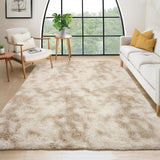 Garvee 5x8 Fluffy Bedroom Area Rug Washable Soft Shag Large Living Room Rug Non-Slip Backing Beige - Tie-Dyed Beige